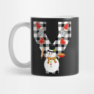 BW Buffalo Checks Pattern Monogram Y | Snowman Mug